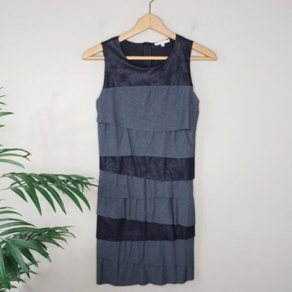Mystree | Black Gray Tiered Layered Dress - Picture 1 of 5